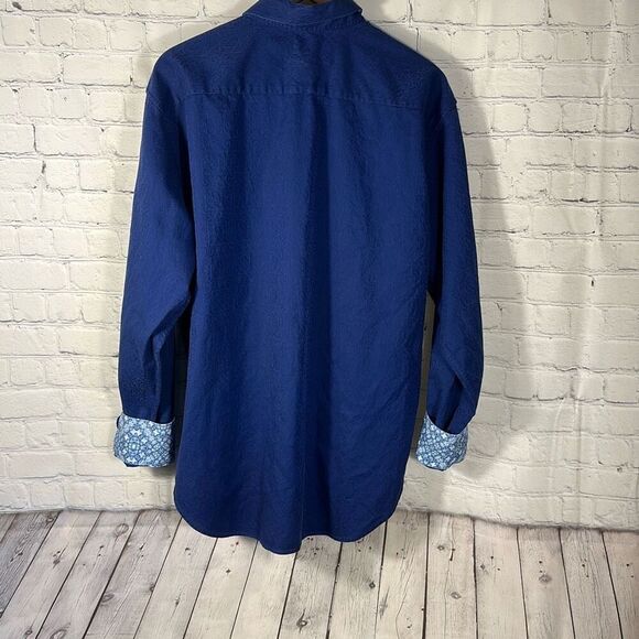 Robert Graham Men’s Navy Blue Paisley Long-Sleeve Button-Up Shirt XL Flip Cuff - Picture 7 of 12